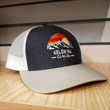 Load image into Gallery viewer, Adult Mesh Back  Graphic Cap Mountain Sun Designed  Kelowna Denim Black X Beige
